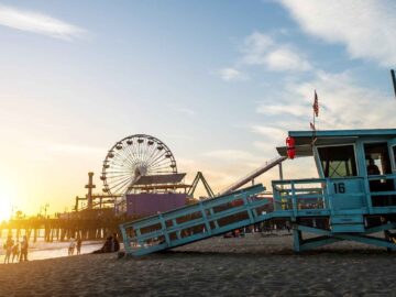 Santa Monica pier at sunset